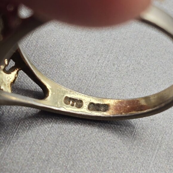 Vintage Sterling Silver Garnet Ring Size 9 Repousse Signed STS Art Nouveau Style - Picture 3 of 13